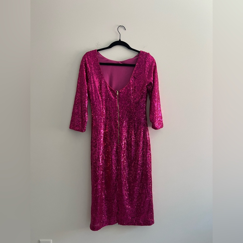 Lulus Hot Pink Sequin Bodycon Midi Dress – Women’s Party / Holiday Dress - Picture 4 of 9